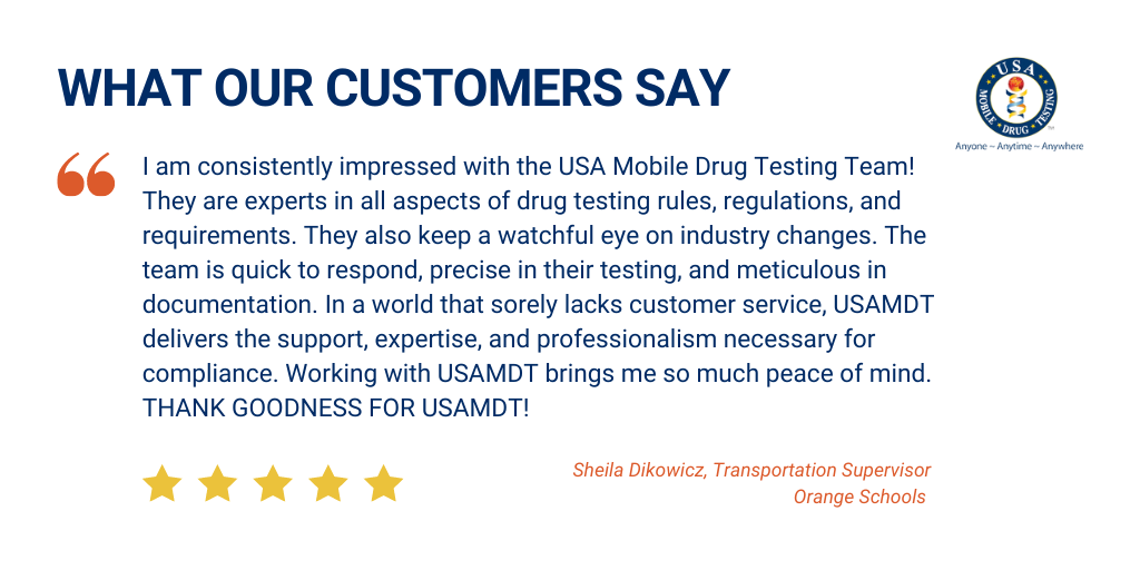 Here at USA Mobile Drug Testing of Northeast Ohio, we are extremely thankful for the tremendous group of customers that we have the honor and pleasure of working with. Our partnerships with our customers go well beyond “just” conducting drug testing. See testimonials from our satisfied customers here!